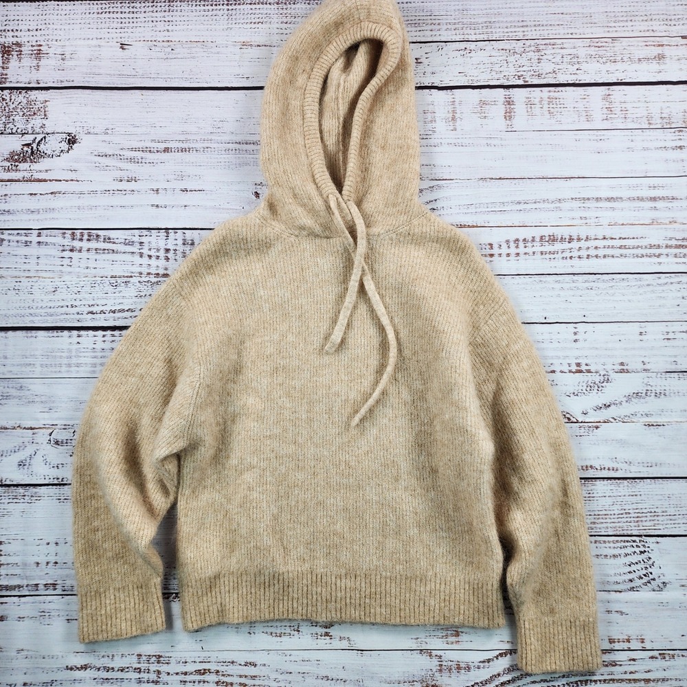 & Other Stories Alpaca Wool Blend Knit‎ Hoodie Sweater Fuzzy Oatmeal Womens XS